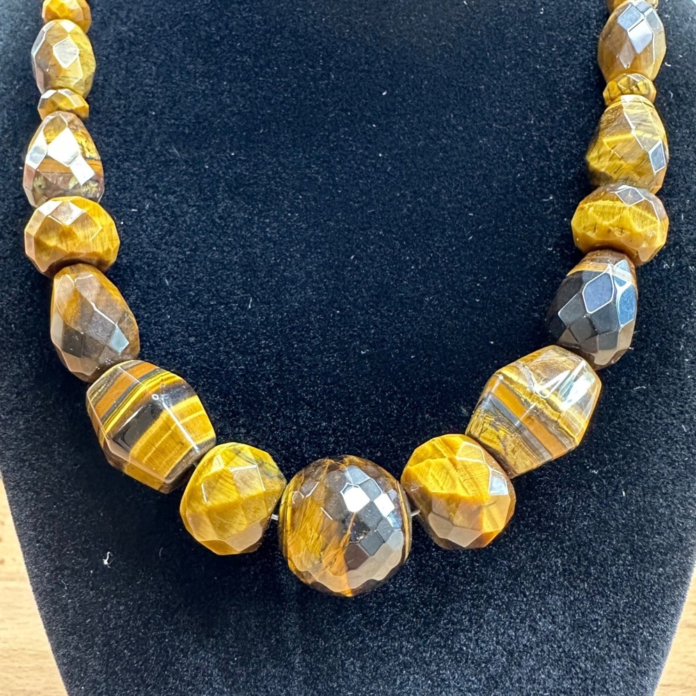 Vintage Women Necklace Brown Tigers Eye Quartz 925 Sterling Silver Boho Gemstone - Picture 3 of 14